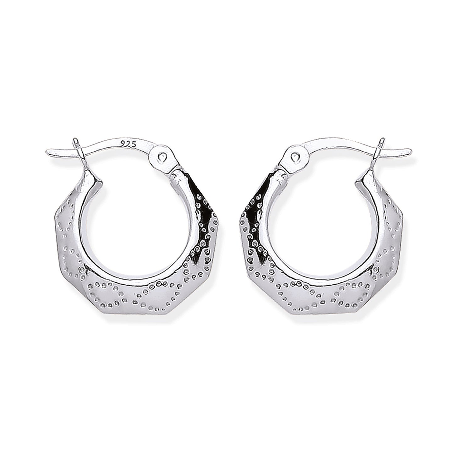 New 925 Silver Patterned Hexagon Creole Earrings with the weight 1.40 grams