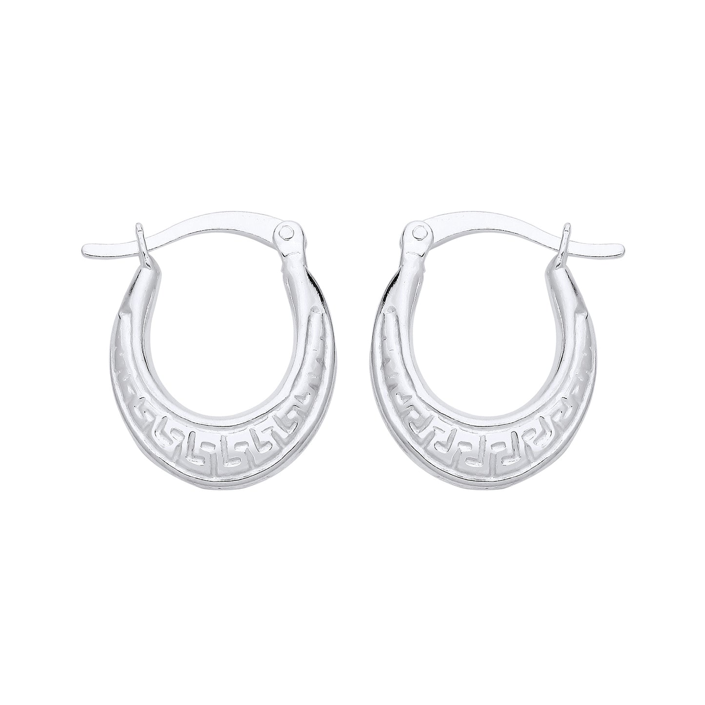New 925 Silver Greek Key Patterned Oval Creole Earrings with the weight 1.60 grams