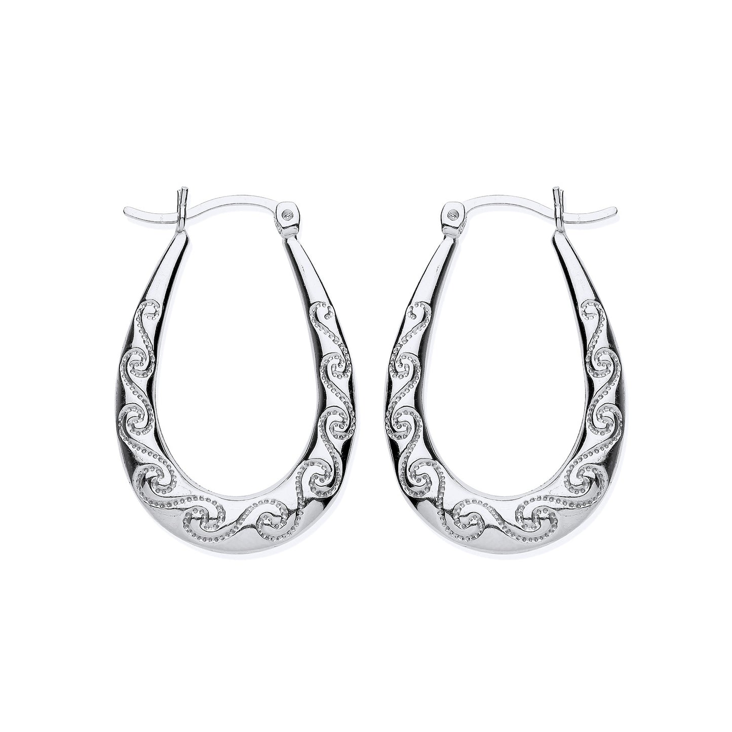 New 925 Silver Wave Swirl Patterned Oval Creole Earrings with the weight 2.30 grams