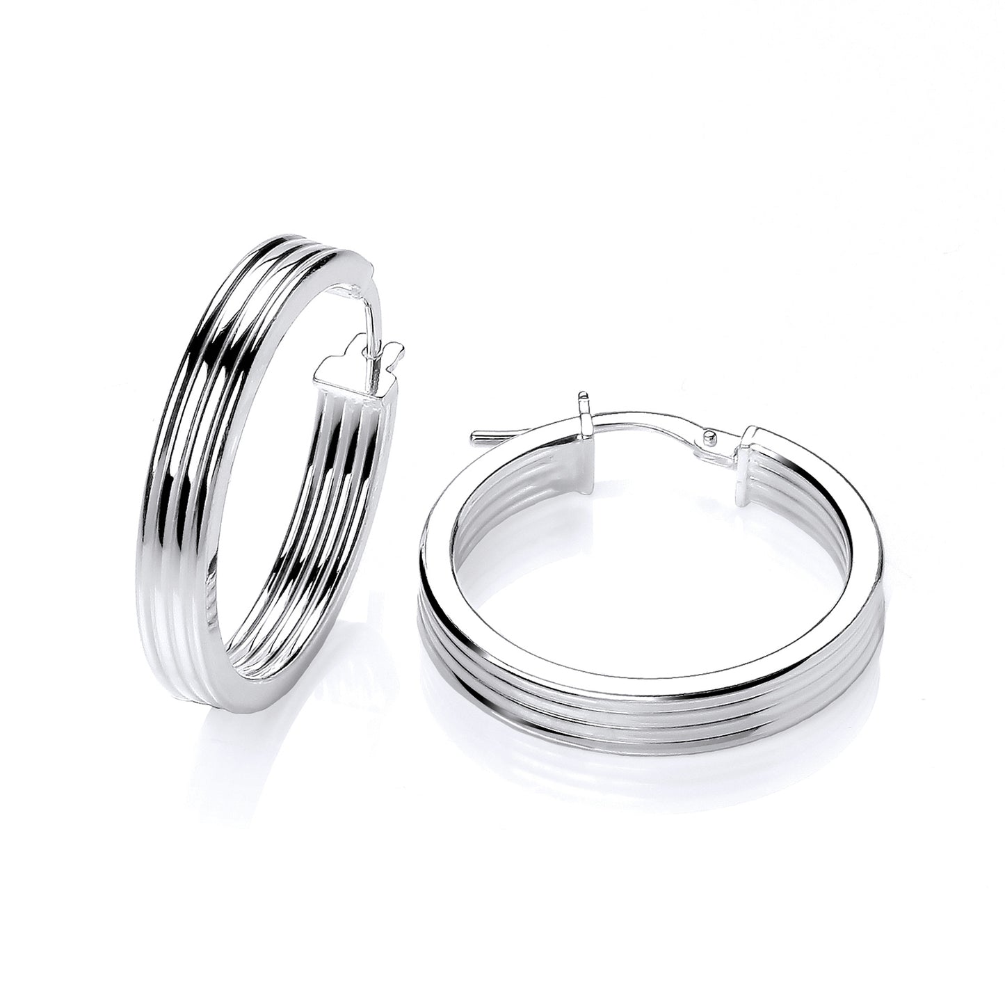 New 925 Silver 25mm Ribbed Hoop Creole Earrings with the weight 3 grams