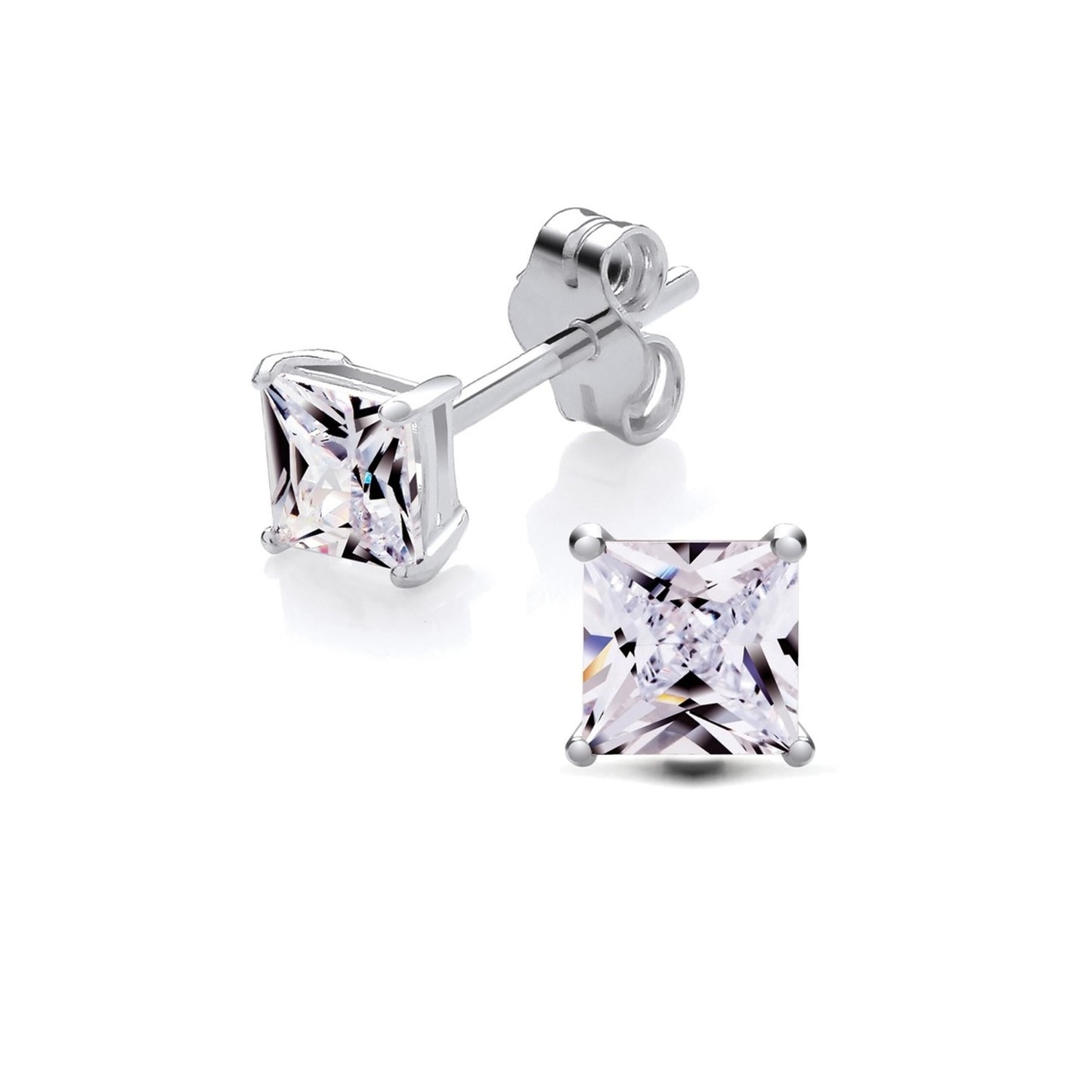New 925 Silver & 5mm Square Cubic Zirconia Stud Earrings with the weight 1.10 grams