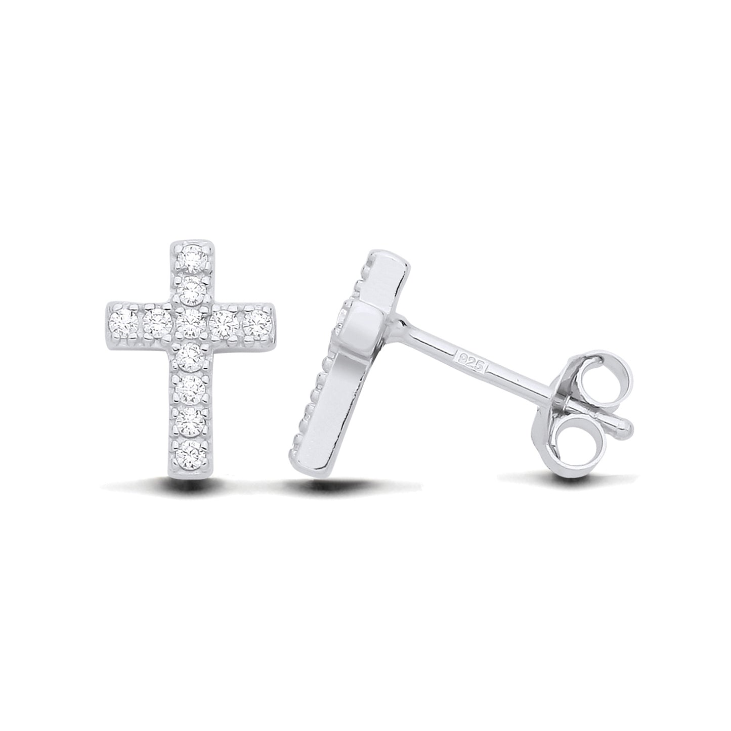 New 925 Silver & Cubic Zirconia Cross Stud Earrings with the weight 1.20 grams. Earring Face 10mm x 7.5mm