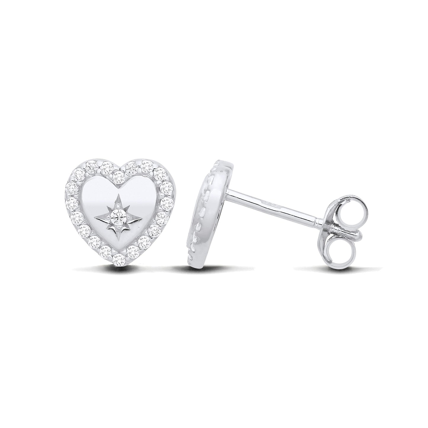 New 925 Silver & Cubic Zirconia Heart Stud Earrings with the weight 1.40 grams. Earring Face 8mm x 8mm