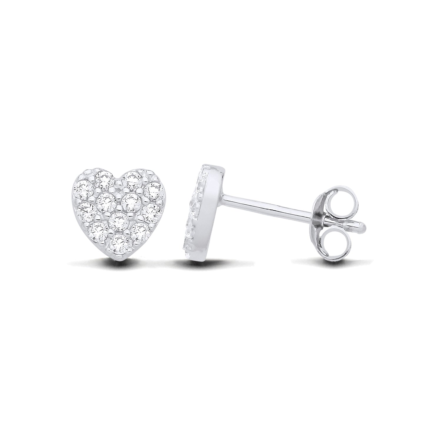 New 925 Silver & Cubic Zirconia Heart Stud Earrings with the weight 1.10 grams. Earring Face 7mm x 7mm