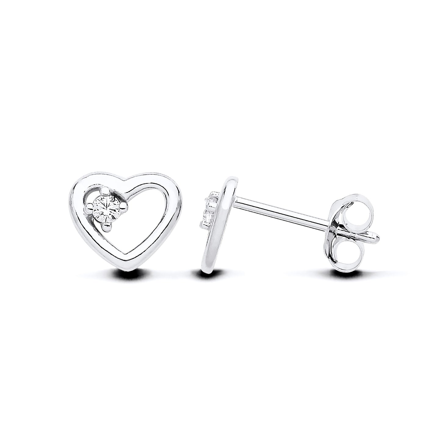 New 925 Silver & Cubic Zirconia Open Heart Stud Earrings with the weight 0.90 grams. Earring Face 7.5mm x 6.5mm