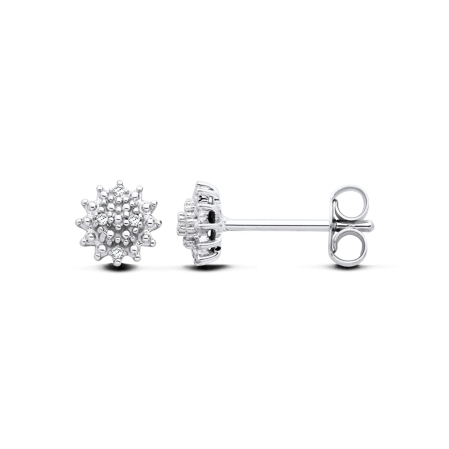 New 925 Silver & Natural Diamond Set Cluster Stud Earrings with the weight 1.10 grams. Earring Face Diameter 6.4mm