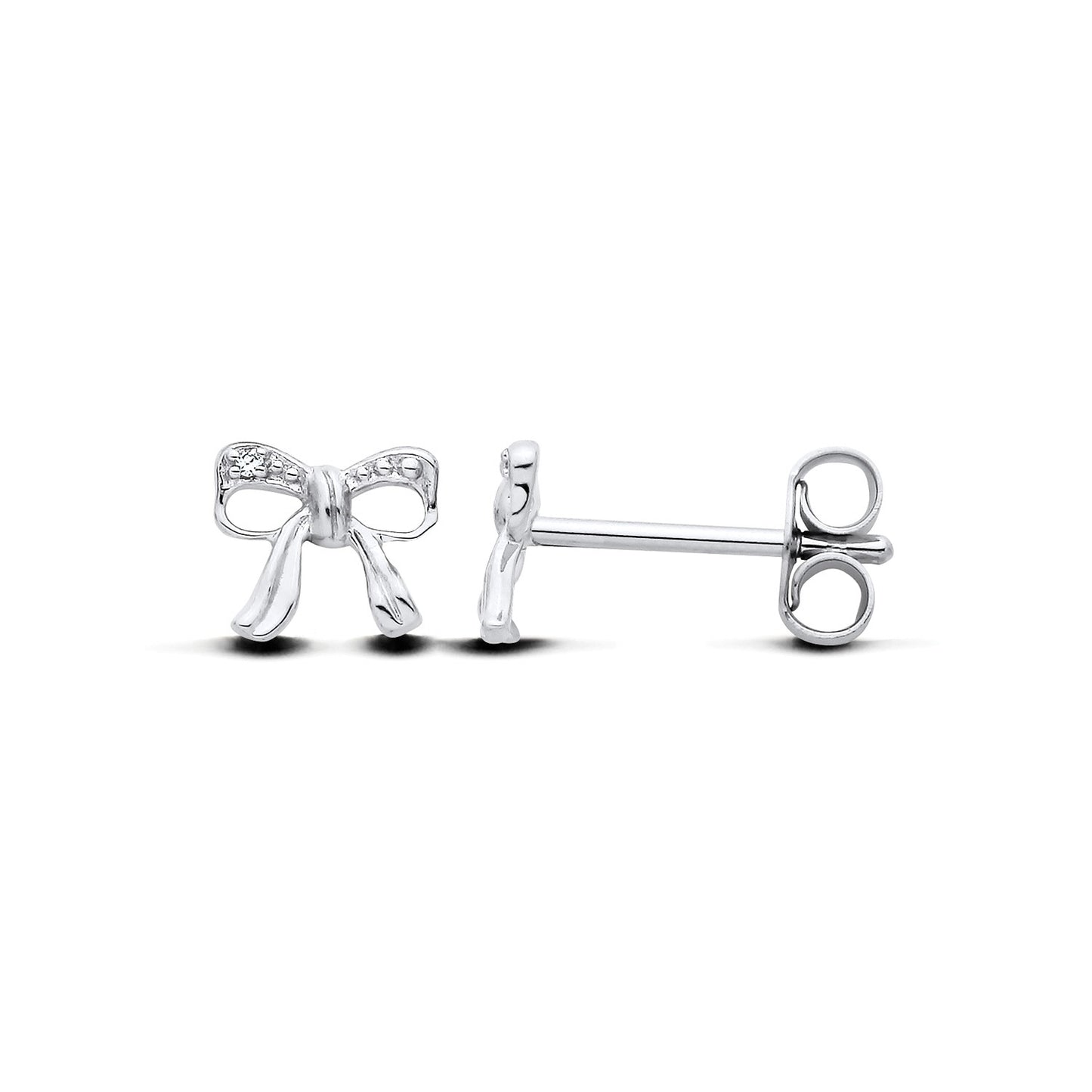 New 925 Silver & Natural Diamond Set Bow Stud Earrings with the weight 0.70 grams. Earring Face Diameter 6mm x 7mm