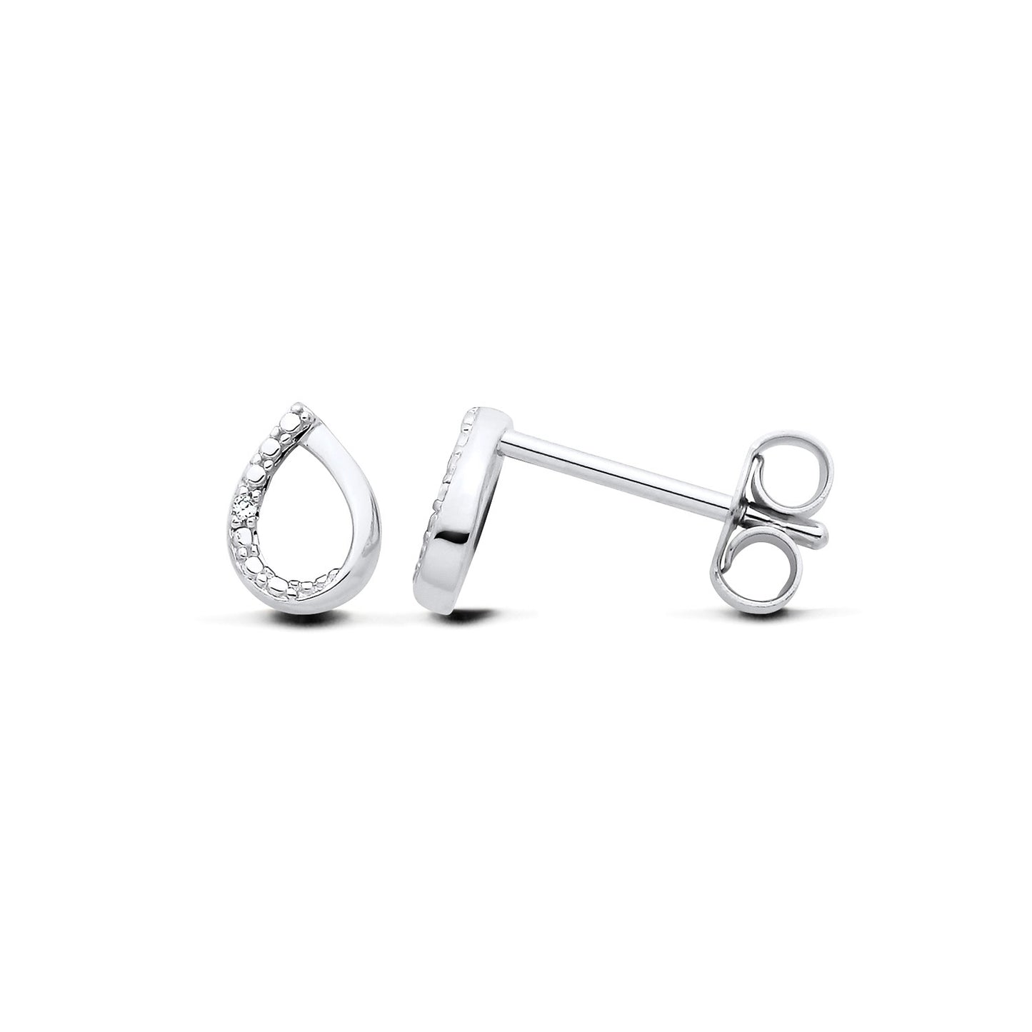 New 925 Silver & Natural Diamond Set Open Teardrop Stud Earrings with the weight 0.70 grams. Earring Face Diameter 7mm x 5mm