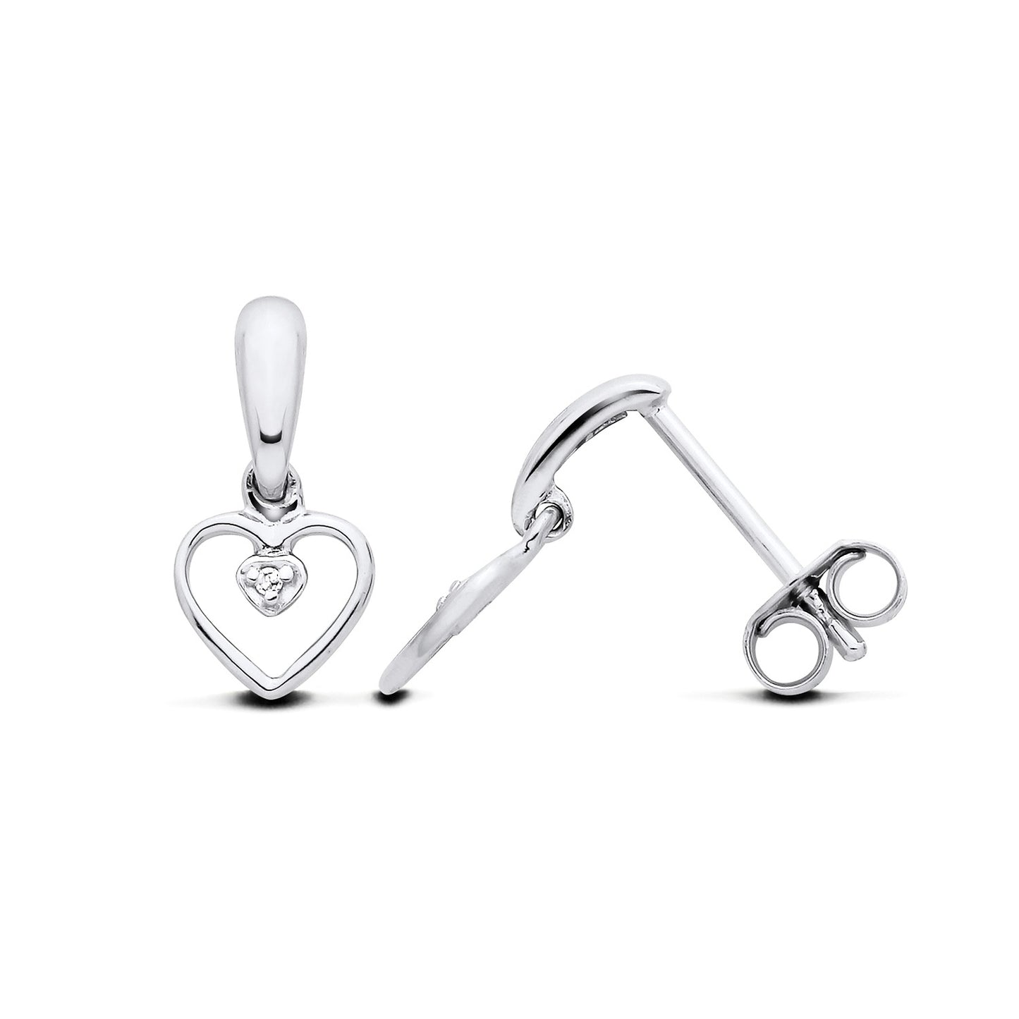 New 925 Silver & Natural Diamond Set Open Heart Drop Earrings with the weight 1.10 grams. Total Length 14mm