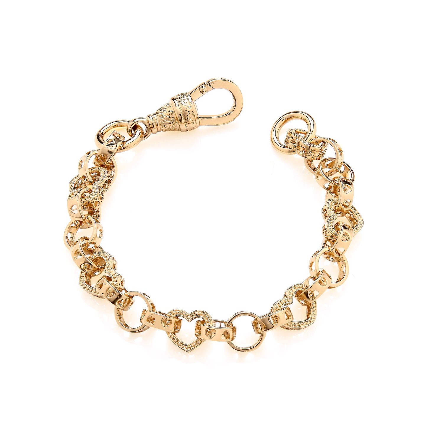 925 Silver Gold Plated 6" Heart Belcher Bracelet