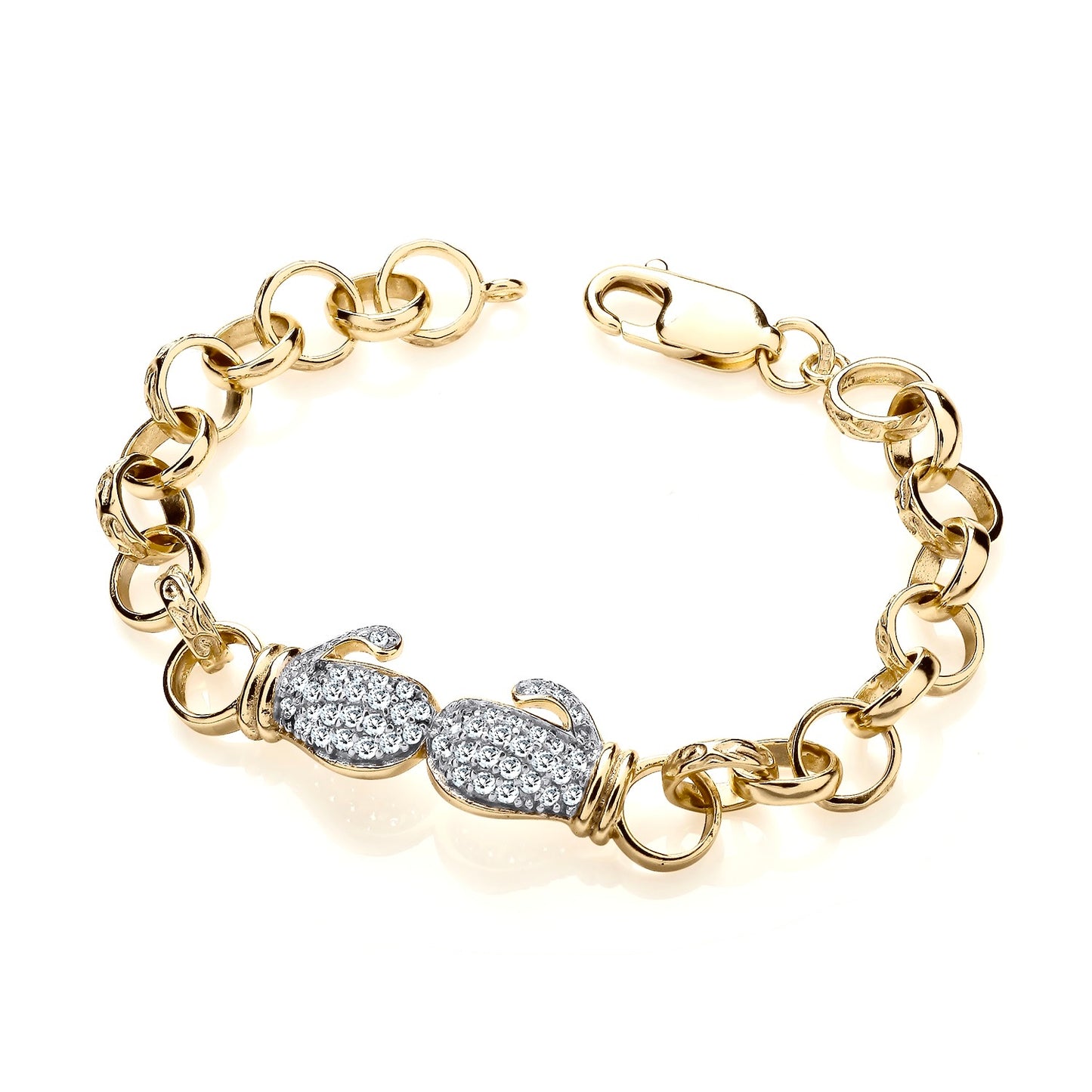 925 Silver Gold Plated & Cubic Zirconia 6" Children's Boxing Glove Bracelet
