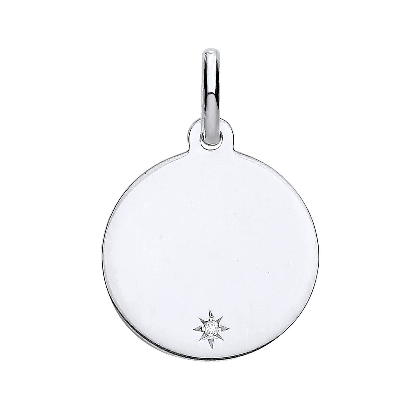 New 925 Silver & Cubic Zirconia Set Polished Circle Disc Pendant with the weight 2.10 grams. Total Length 22mm Circle Diameter 15mm