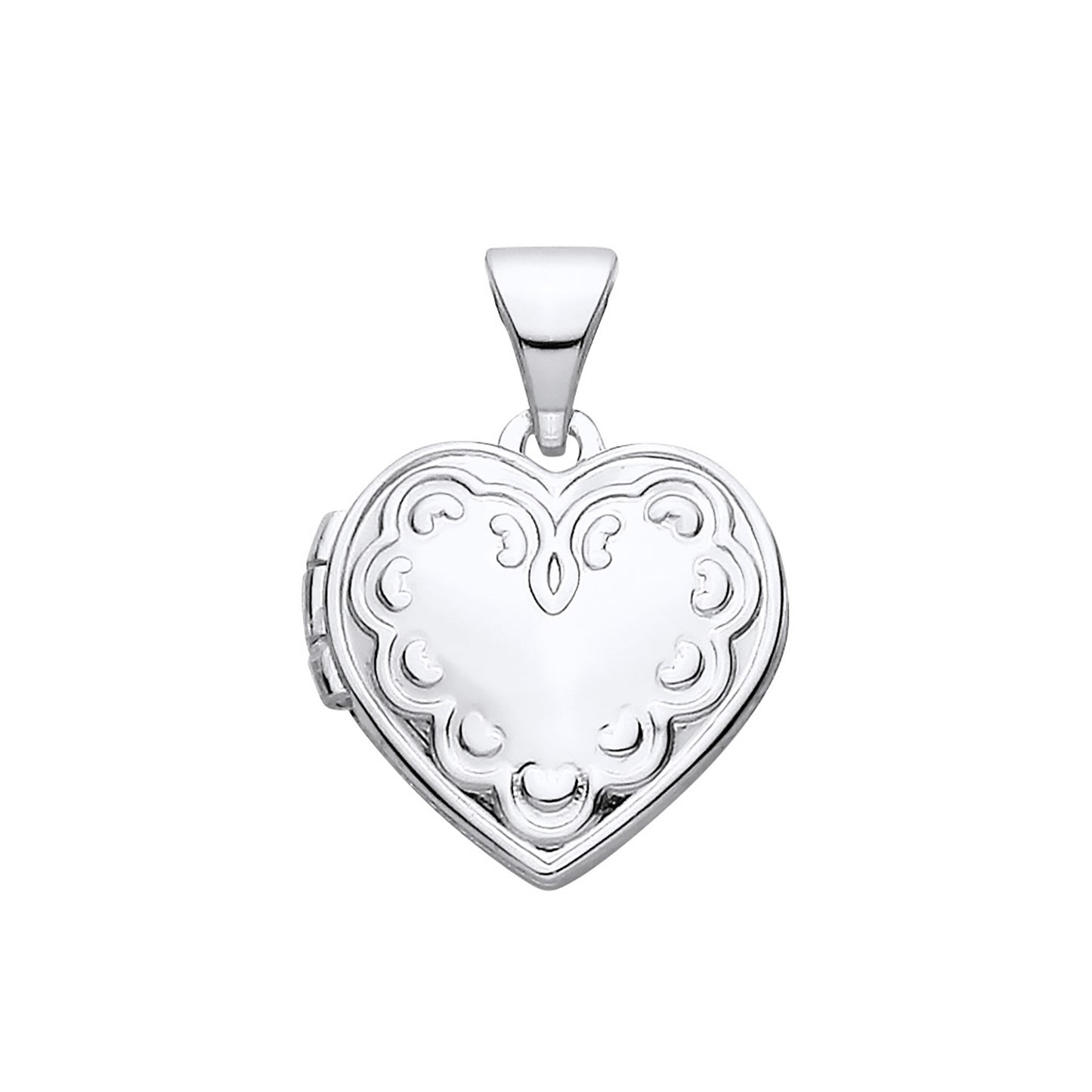 New 925 Silver Small Patterned Heart Locket with the weight 1.30 grams. Total Length inc Bale 17mm Width of Locket 11.2mm