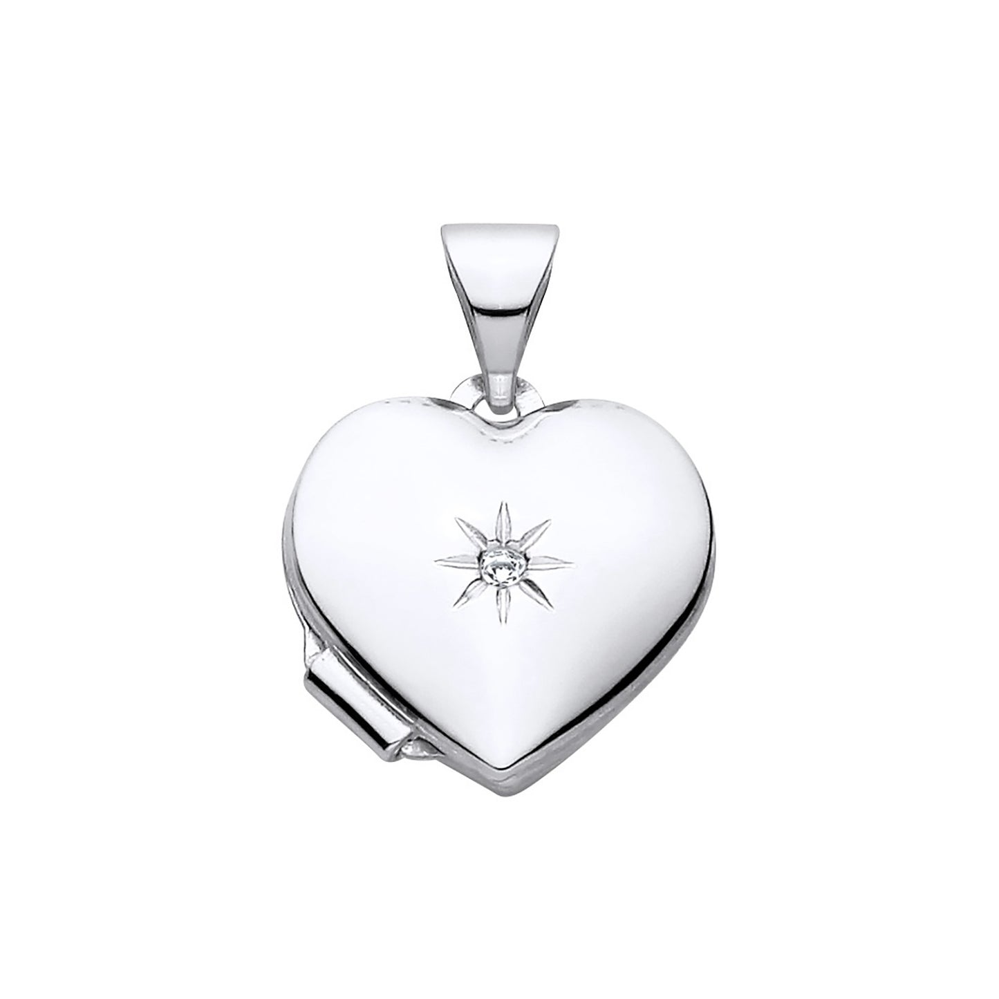 New 925 Silver & Natural Diamond starburst Set Heart Locket with the weight 1.20 grams. Total Length inc Bale 17mm Width of Locket 11.2mm