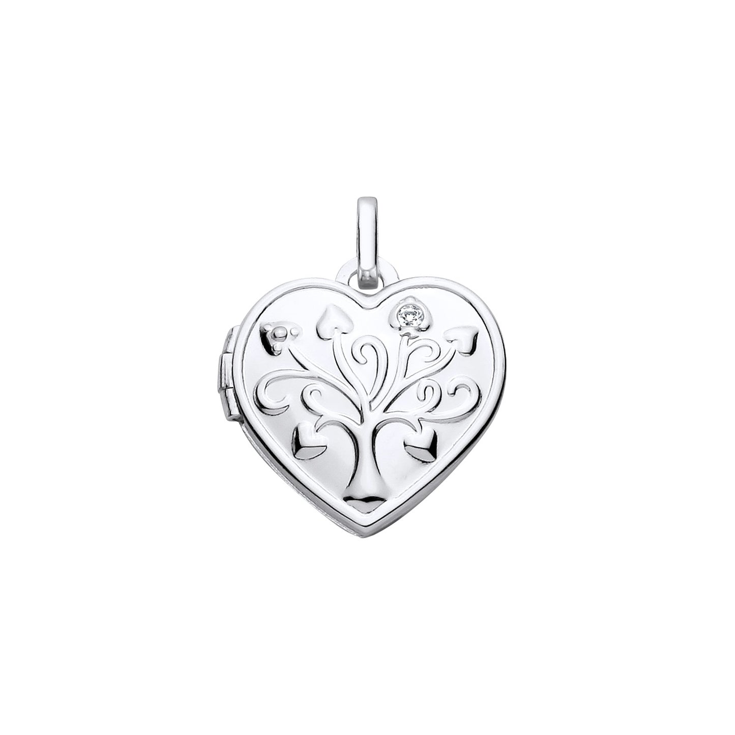 New 925 Silver & Natural Diamond Set Tree of Life Heart Locket with the weight 1.60 grams. Total Length inc Bale 21mm Max Width 15mm