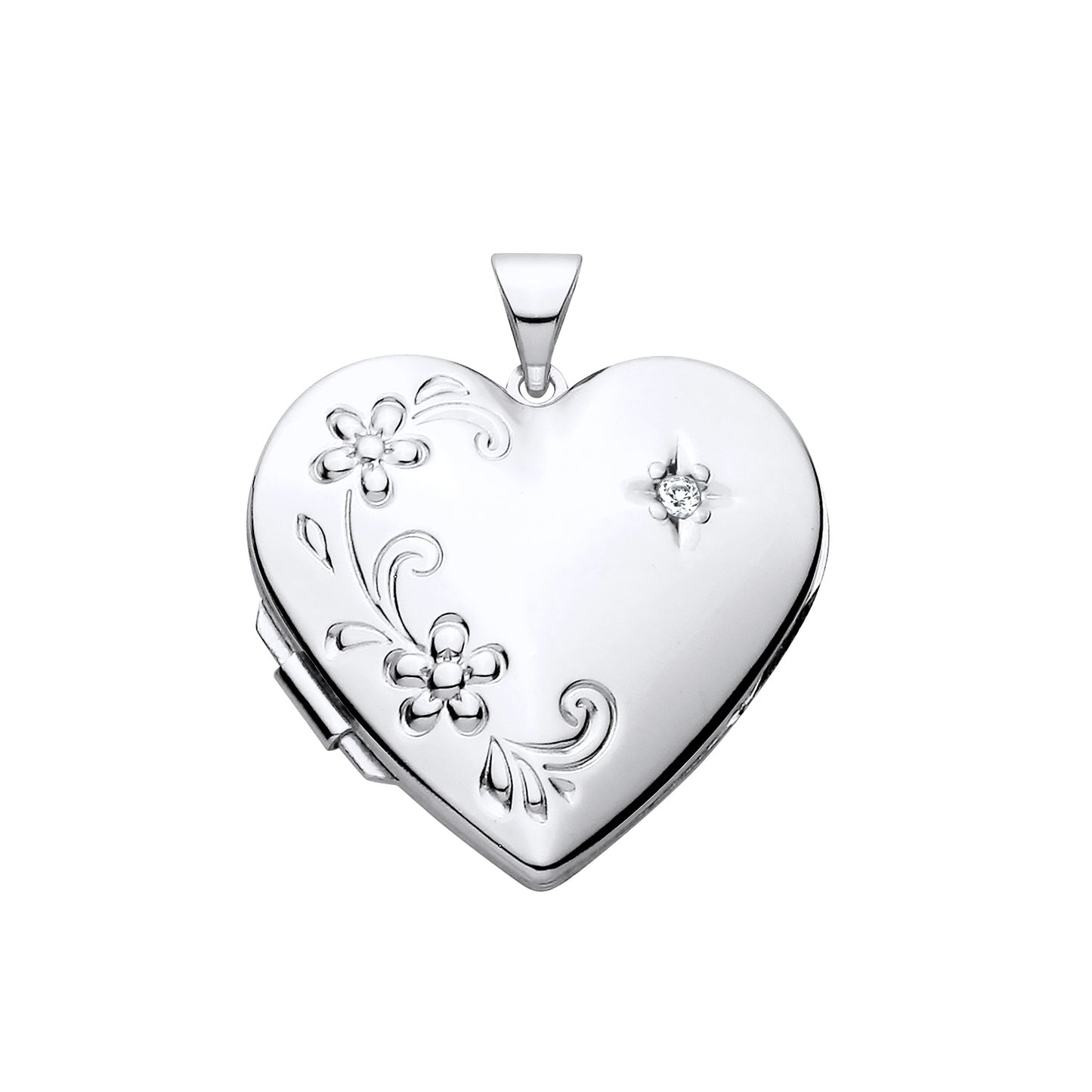 New 925 Silver & Natural Diamond Set Flower Patterned Locket with the weight 3 grams. Total Length inc Bale 27mm Max Width 21.7mm