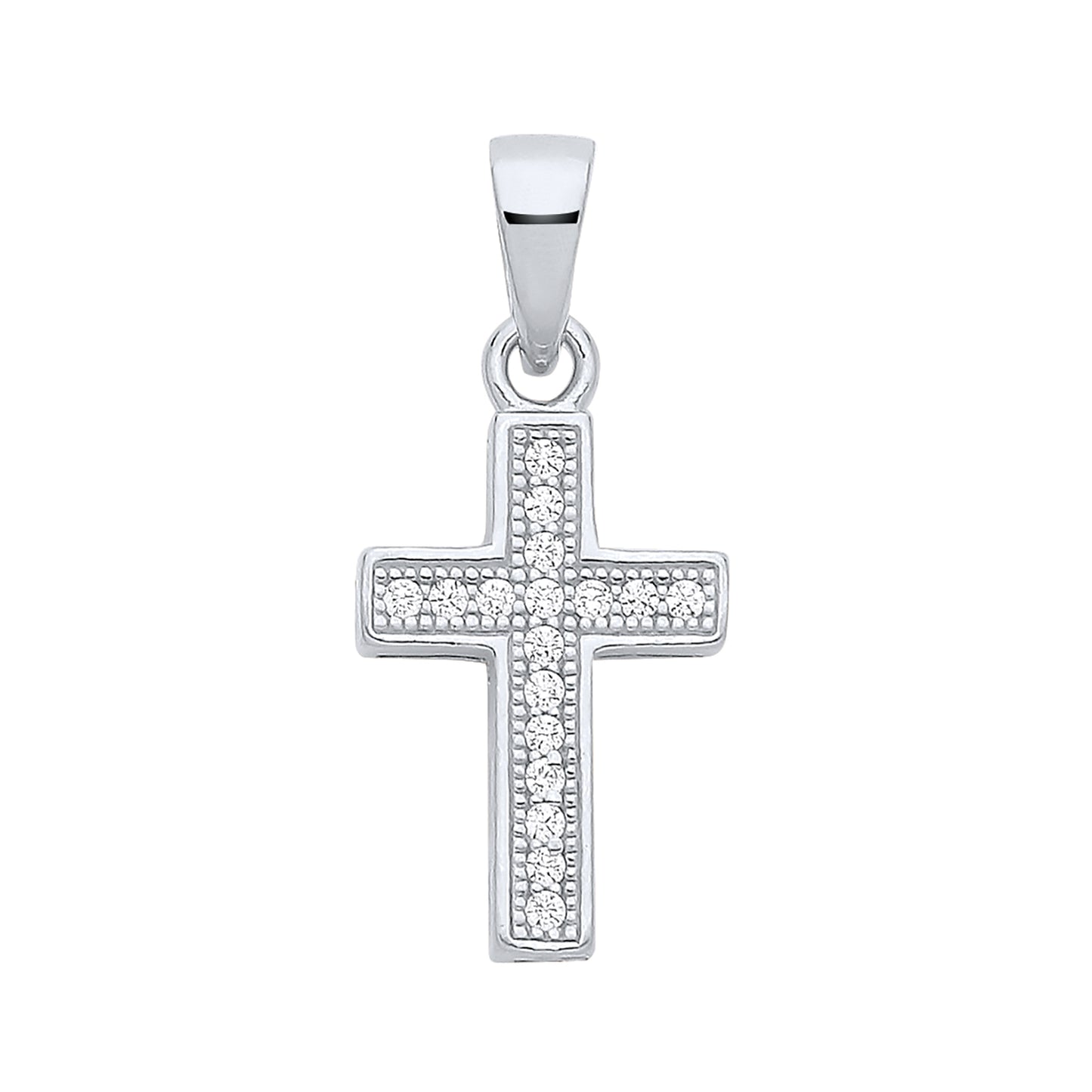New 925 Silver & Cubic Zirconia Set Small Cross Pendant with the weight 0.90 grams. Total Length 21mm Max Width 9.3mm