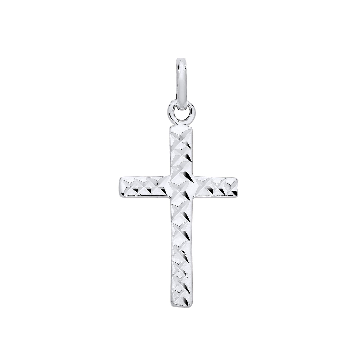 New 925 Silver Diamond Cut Patterned Cross Pendant with the weight 1.10 grams. Total Length 32mm Max Width 15.3mm
