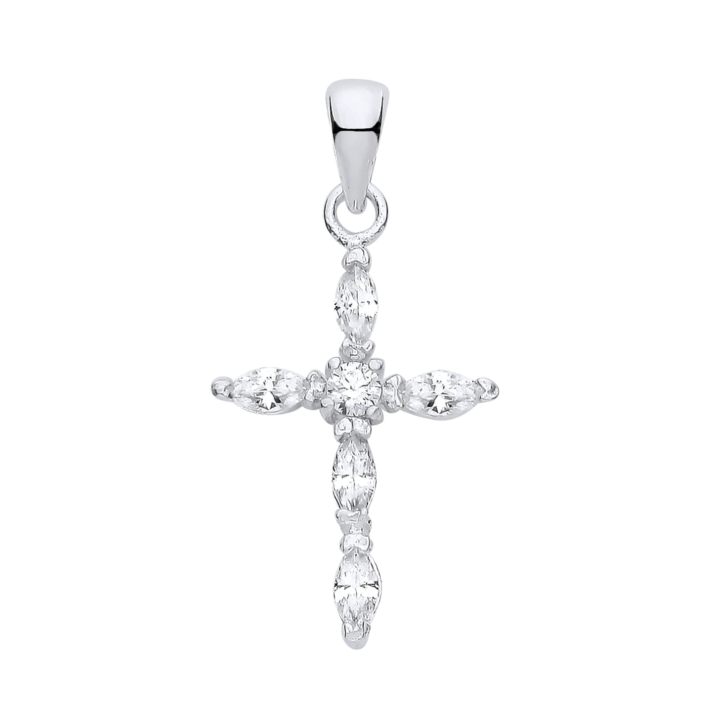 New 925 Silver & Cubic Zirconia Set Marquise Cut Cross Pendant with the weight 0.90 grams. Total Length 26mm Max Width 13.3mm