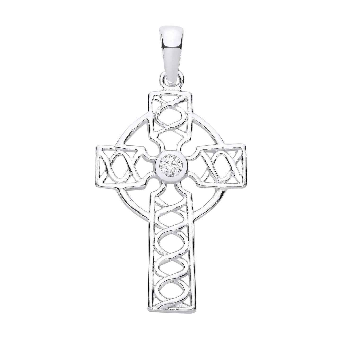 New 925 Silver & Cubic Zirconia Set Celtic Cross Pendant with the weight 2.70 grams. Total Length 38.5mm Max Width 20.2mm