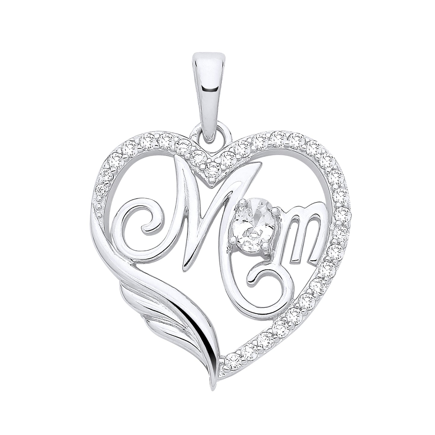 925 Silver & Cubic Zirconia Mum Heart Pendant