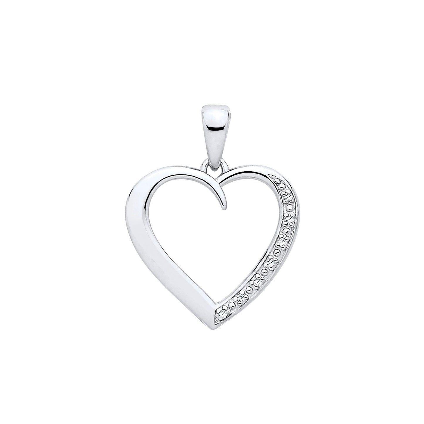 New 925 Silver & Natural Diamond Set Open Heart Pendant with the weight 0.70 grams. Length x Width 19.2mm x 14.7mm