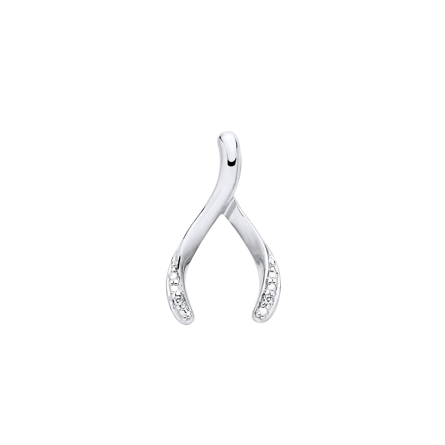 New 925 Silver & Natural Diamond Set Wishbone Pendant with the weight 0.70 grams. Length x Width 15.5mm x 9.25mm