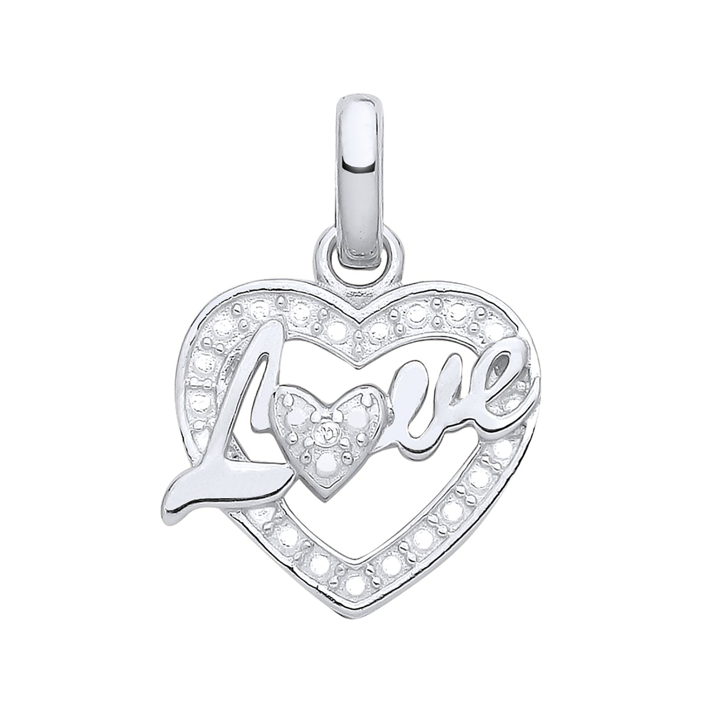 New 925 Silver & Natural Diamond Set Love Heart Pendant with the weight 1.40 grams. Total Length 20mm Max Width 13.5mm