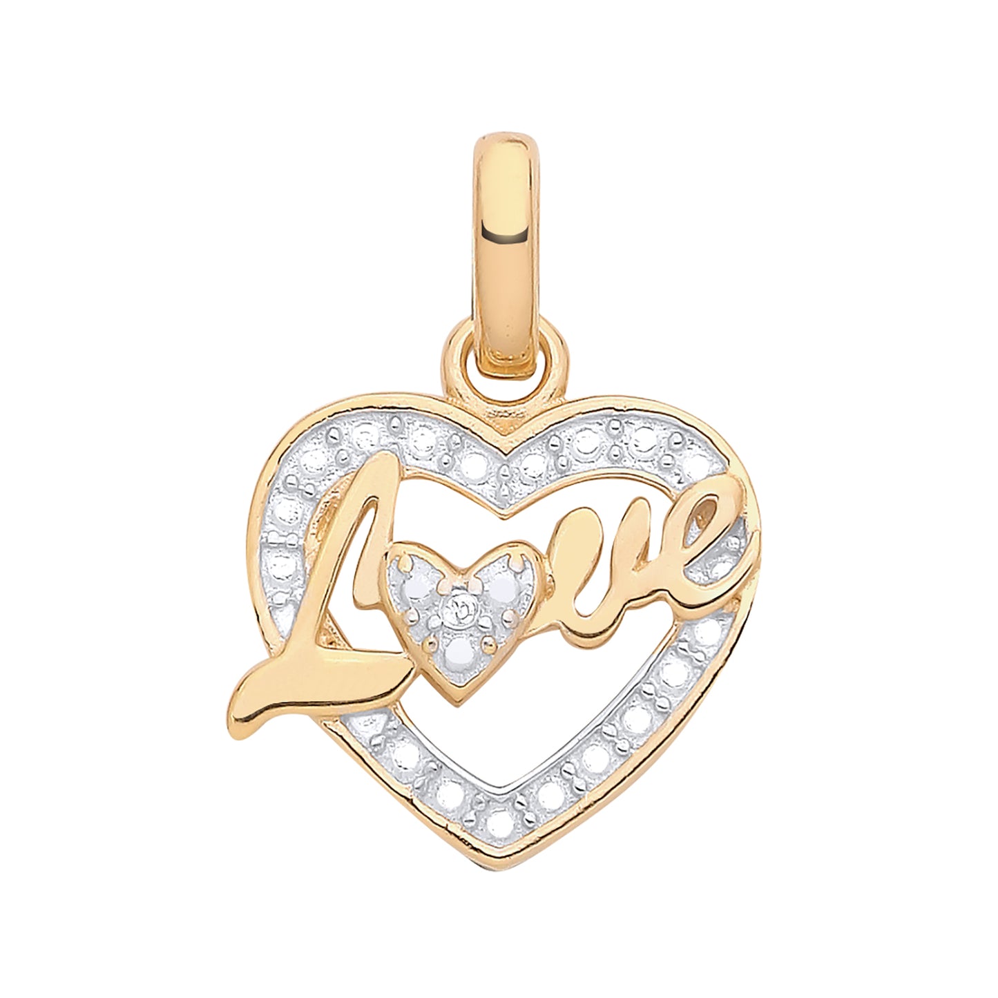 925 Silver Gold Plated & Diamond Set Love Heart Pendant