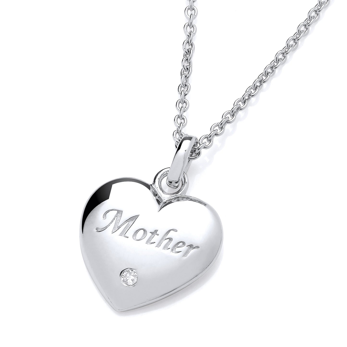 New 925 Silver & Natural Diamond Set Mother Heart 16" Necklace with the weight 3 grams. Length 16 2 inch, Pendant Dimensions 17.2mm x 12.2mm