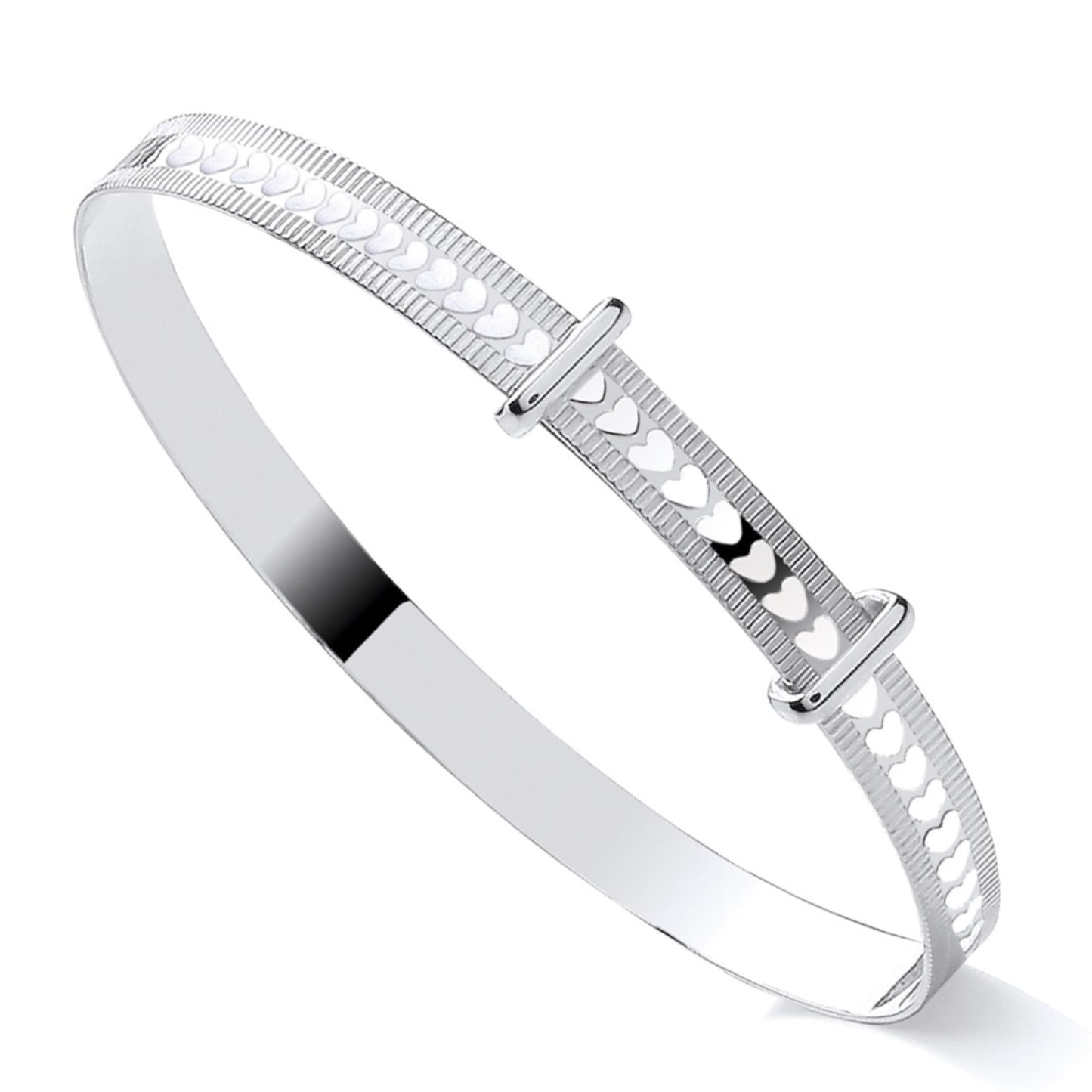 925 Silver Expanding Children's Heart Patterned Bangle