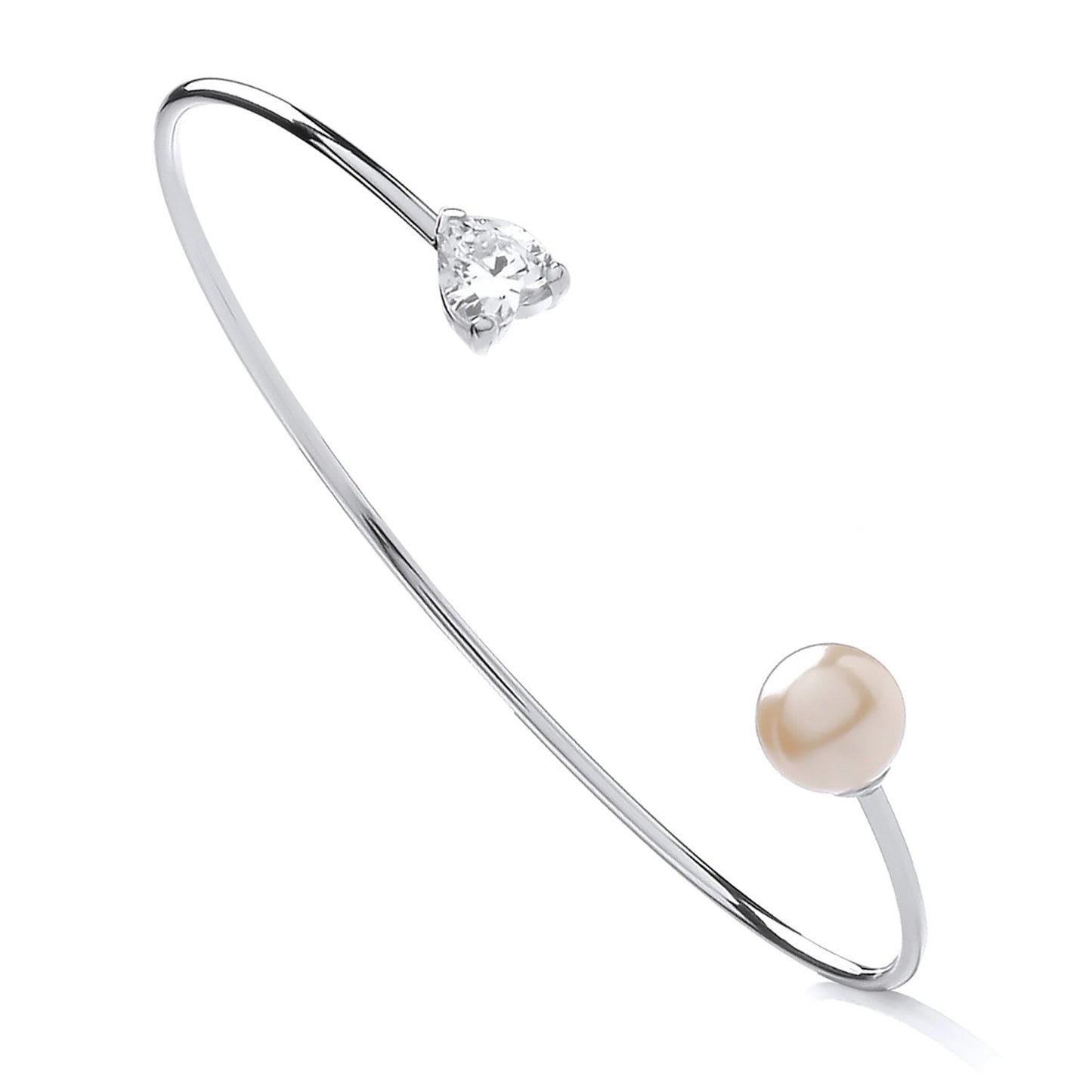 925 Silver Pearl & Cubic Zirconia Set Torque Bangle