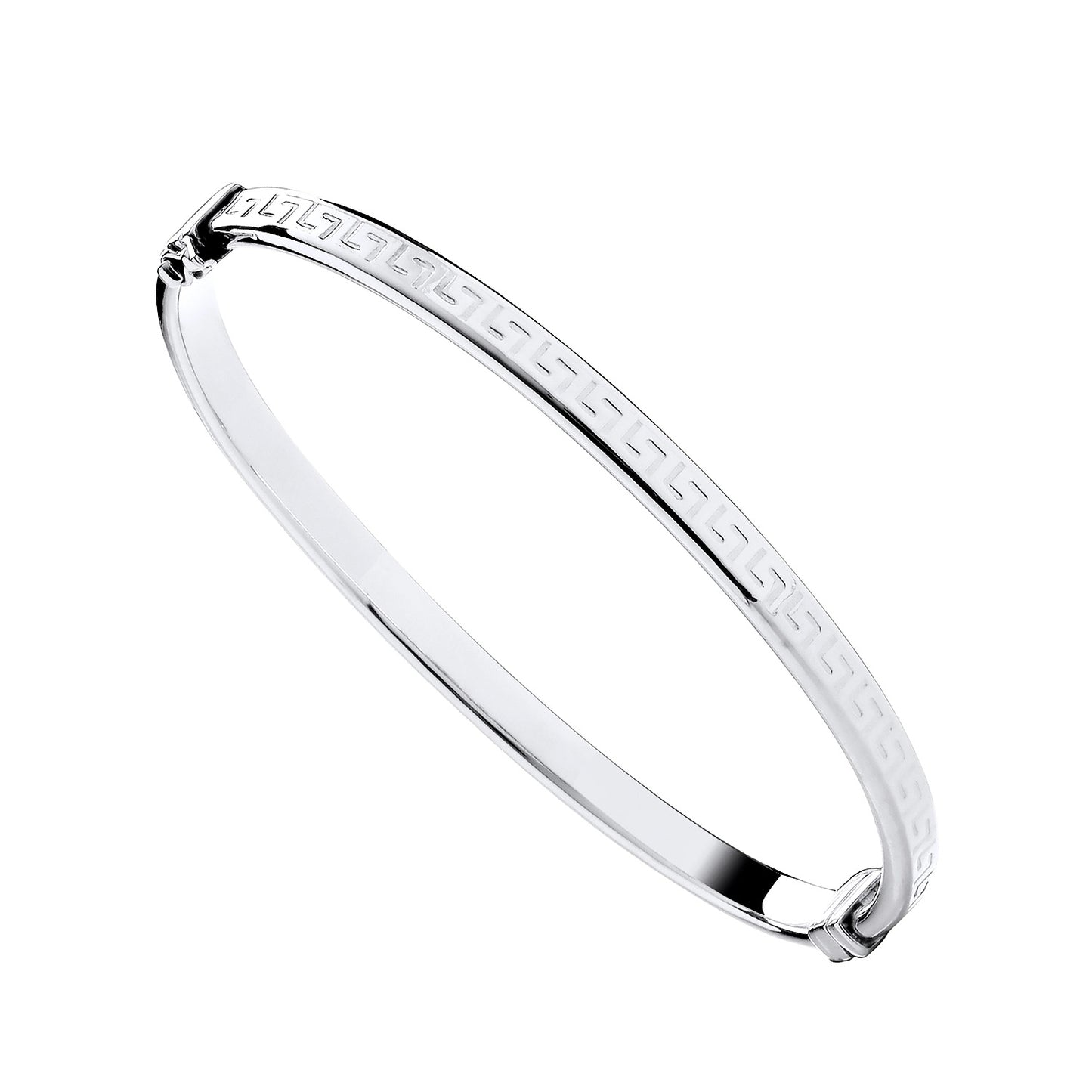 925 Silver Oval Greek Key Patterned Bangle