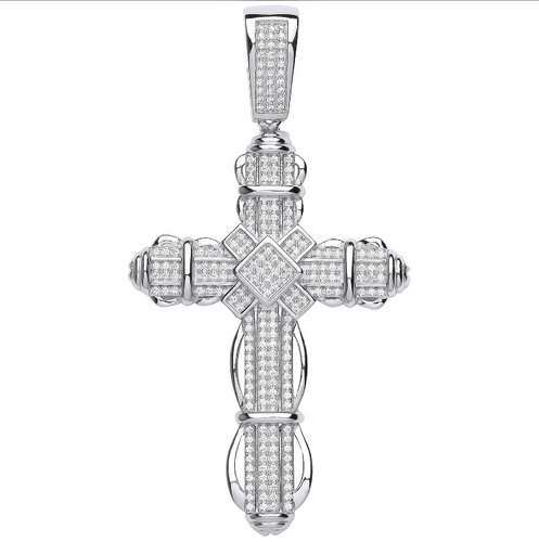 New 925 Silver & Cubic Zirconia Set Cross Pendant with the weight 18.80 grams. The pendant is 17.5cm long including the bail by 4cm