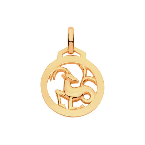 New 9ct Yellow Gold Zodiac Round Capricorn Pendant with the approximate weight 0.75 grams. The pendant is 18mm long including the bail by 12mm wide