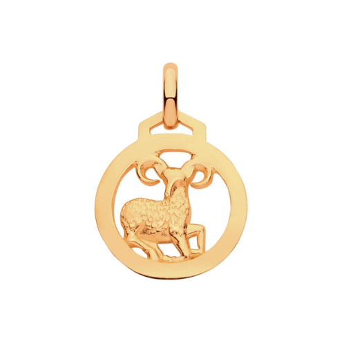 New 9ct Yellow Gold Zodiac Round Aries Pendant with the approximate weight 0.75 grams. The pendant is 18mm long including the bail by 12mm wide