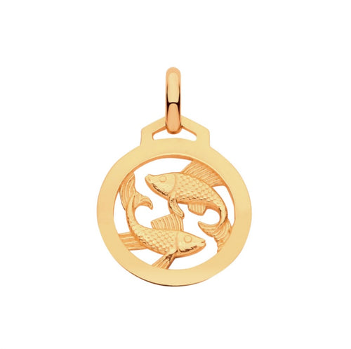 New 9ct Yellow Gold Zodiac Round Pisces Pendant with the approximate weight 0.75 grams. The pendant is 18mm long including the bail by 12mm wide