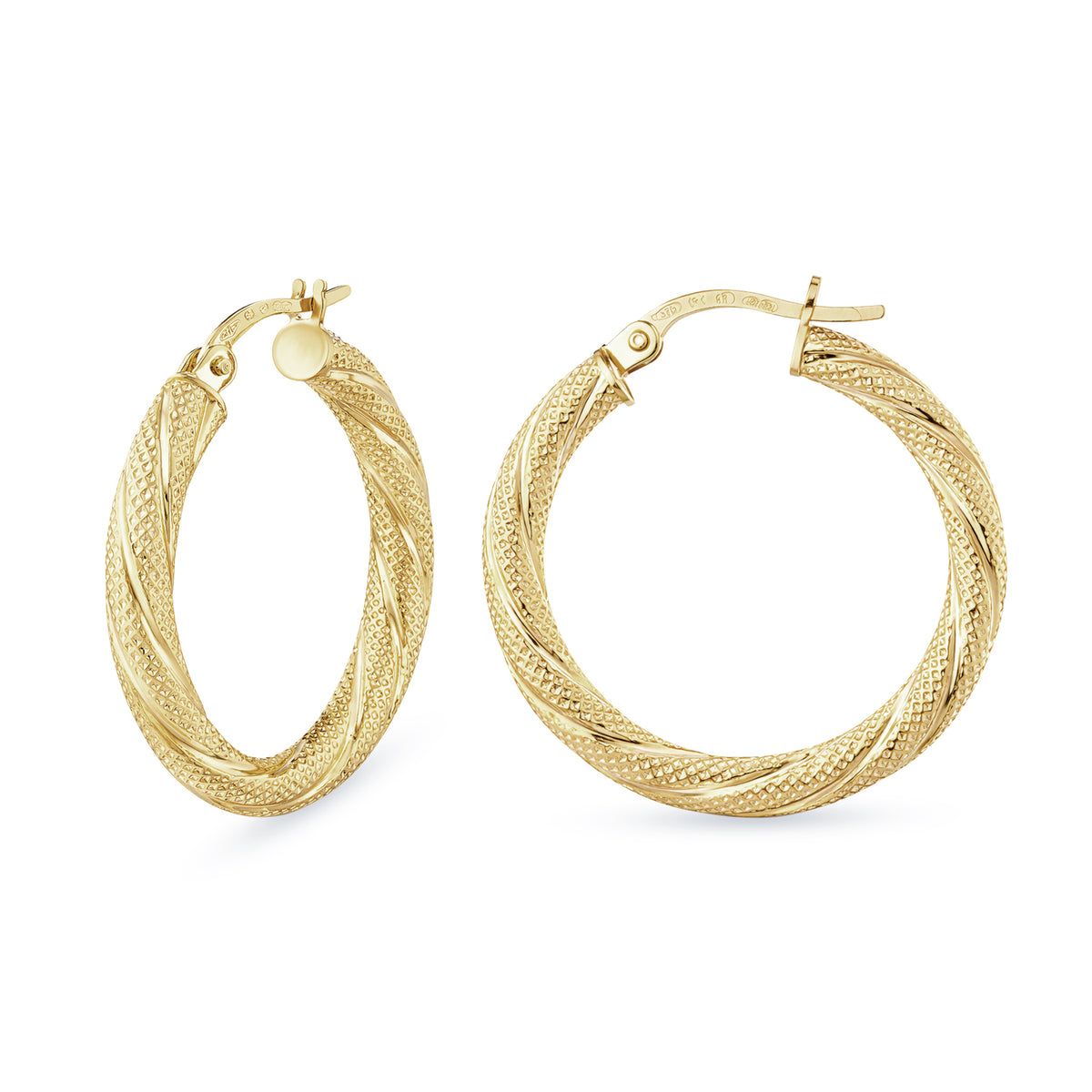 9ct Gold Textured Twisted Hoop Creole Earrings