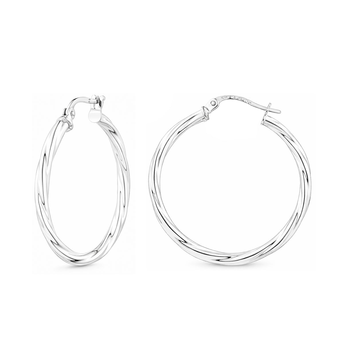 9ct White Gold Twisted Hoop Creole Earrings