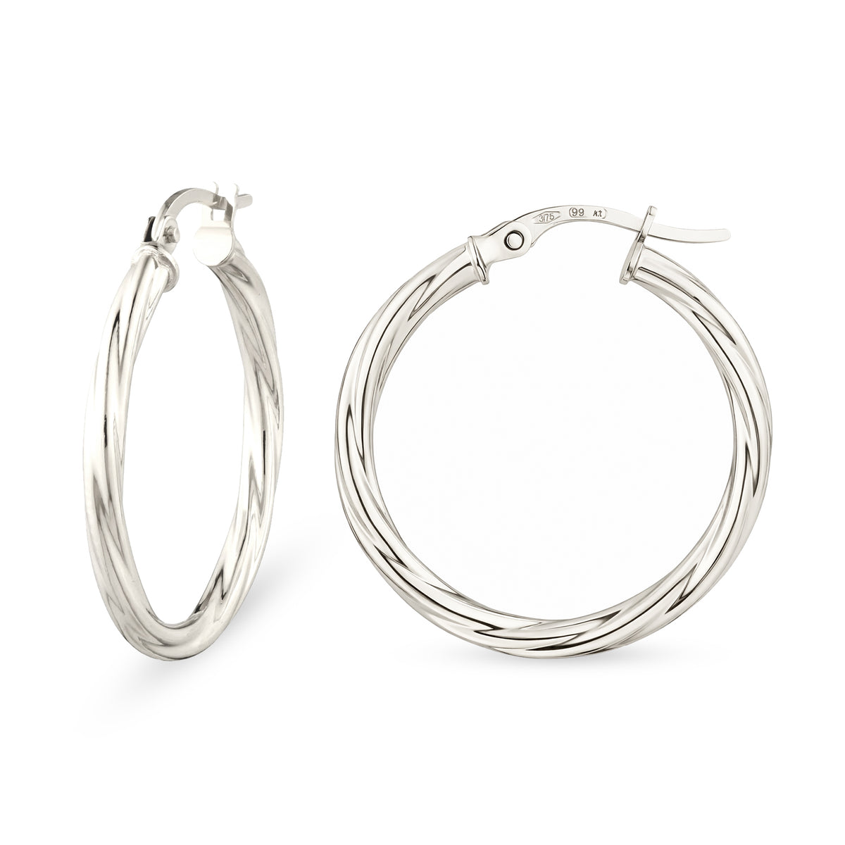 9ct White Gold Twisted Hoop Creole Earrings