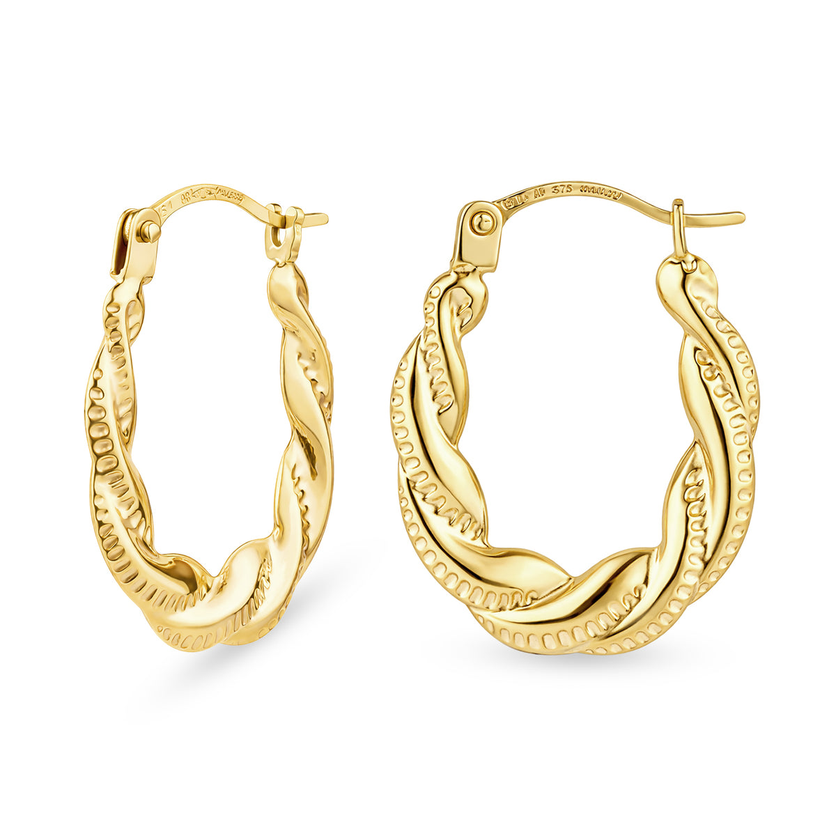 9ct Gold Twisted Oval Creole Earrings