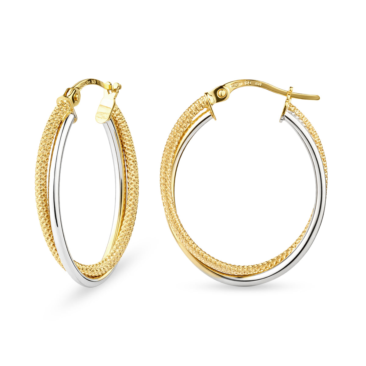 9ct Gold Twist Textured Oval Creole Earrings