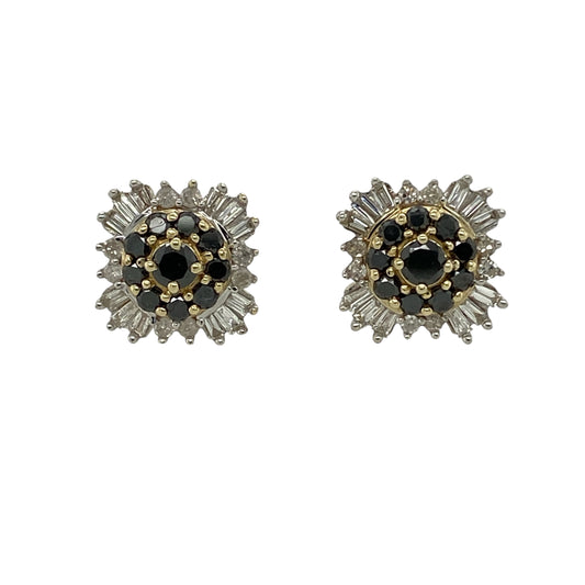 Bring striking contrast and timeless sparkle to your jewellery collection with these pre-owned 9ct yellow gold black and white diamond set cluster stud earrings, offering a bold yet elegant design—perfect for everyday wear or special occasions.
Design: The earrings feature a cluster arrangement combining black and white diamonds, creating a distinctive and eye-catching contrast with balanced sparkle.