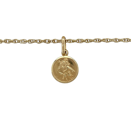 Bring meaningful tradition and classic style to your jewellery collection with this pre-owned 9ct yellow gold small round St Christopher pendant necklace, offering a timeless symbol of protection and safe travels—perfect for everyday wear or as a thoughtful gift.
Design: The pendant features a small round St Christopher motif, traditionally worn for protection, with the pendant measuring approximately 1.8cm in length including the bail.