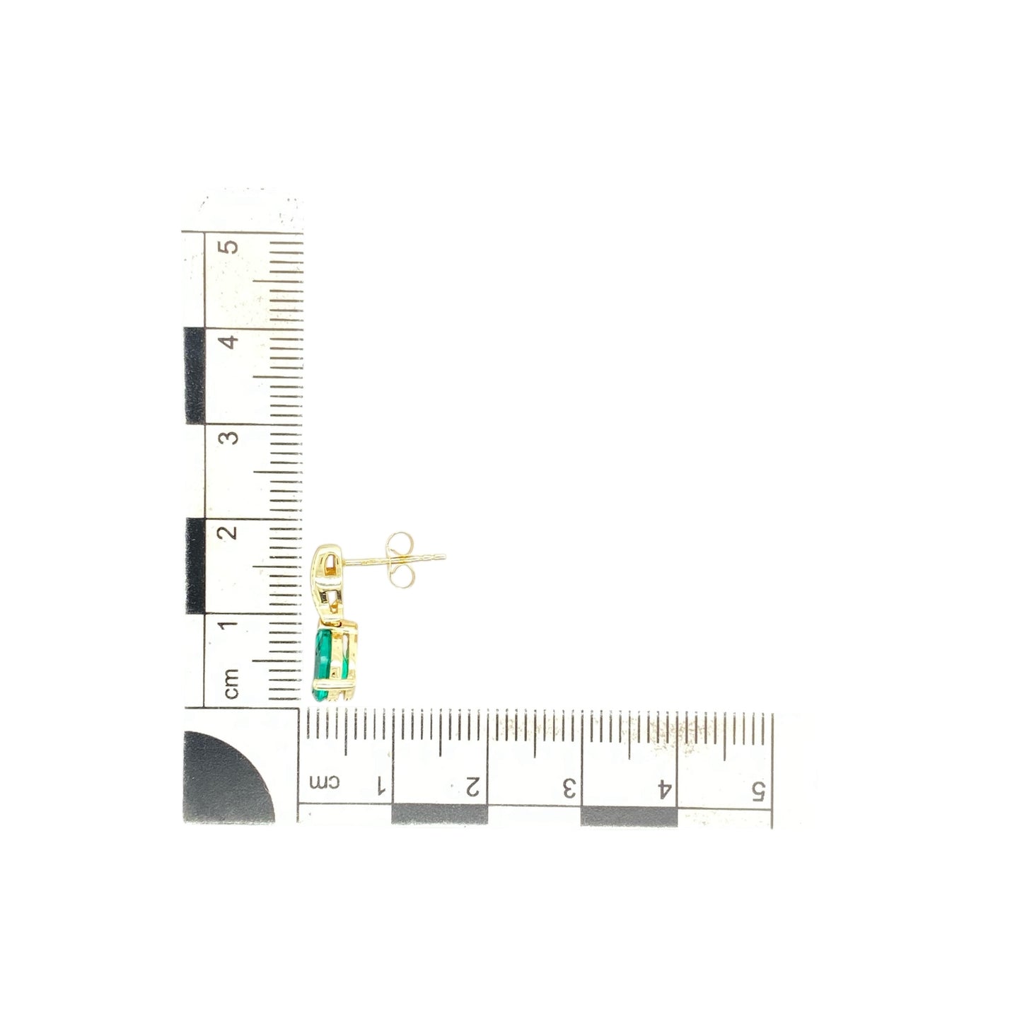 9ct Gold Diamond & Emerald Coloured Stone Set Drop Stud Earrings