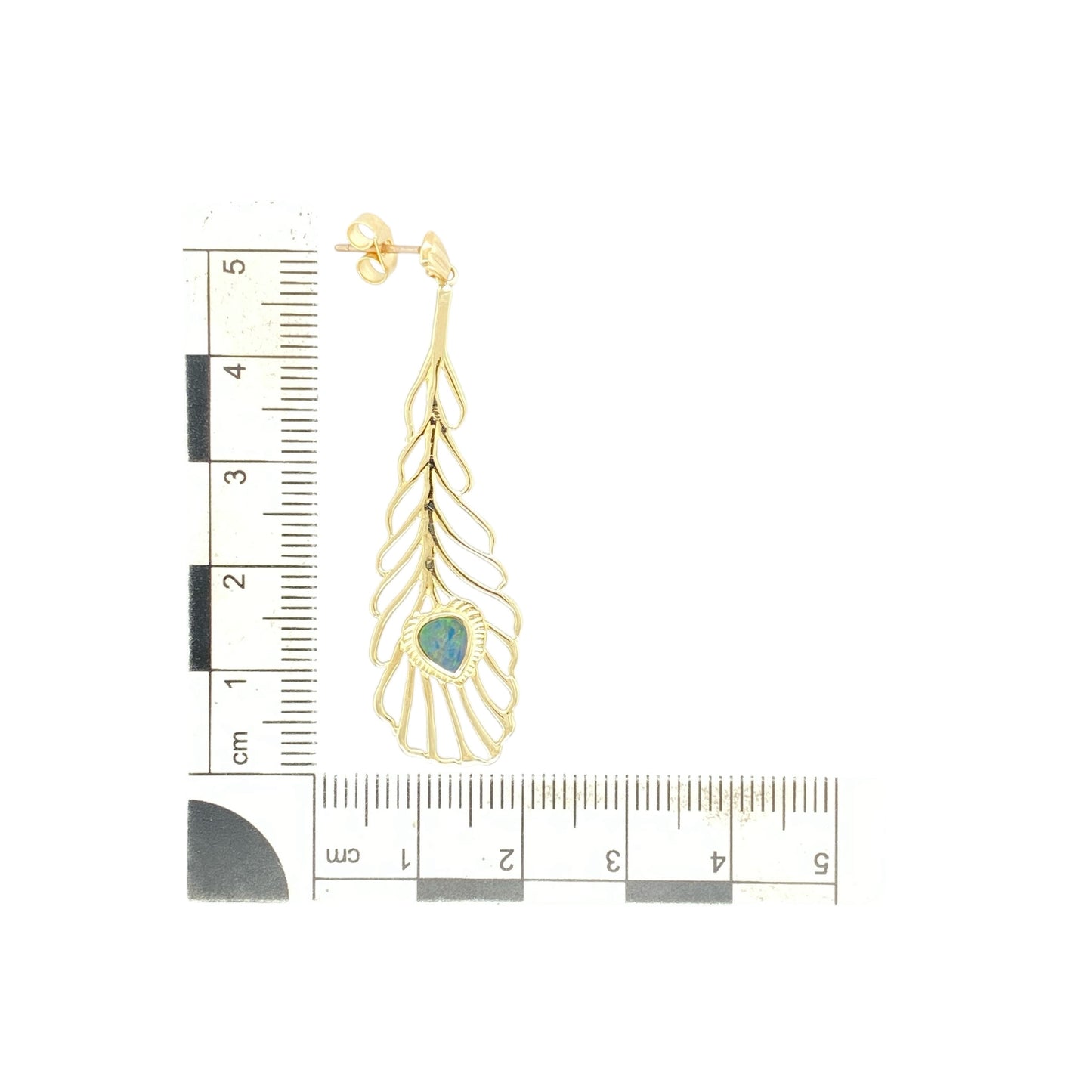 9ct Gold & Opalique Set Feather Drop Earrings