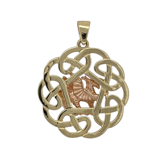 Add bold symbolism and rich Welsh heritage to your jewellery collection with this pre-owned 9ct yellow and rose gold Welsh dragon Celtic knot round pendant, combining powerful imagery with timeless two-tone designβperfect for meaningful wear or statement styling.
Design: The pendant features a round form showcasing the iconic Welsh dragon intertwined with a Celtic knot motif, symbolising strength, protection, and eternity, beautifully presented in contrasting yellow and rose gold tones.