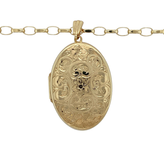 Add standout elegance and classic charm to your jewellery collection with this pre-owned 9ct yellow gold large patterned oval locket necklace, offering timeless style with a bold presence.
Design: This large oval locket features a patterned front, adding decorative texture and visual interest while maintaining a traditional and elegant look. The locket measures approximately 4.8cm in length including the bail, creating a striking focal point when worn.