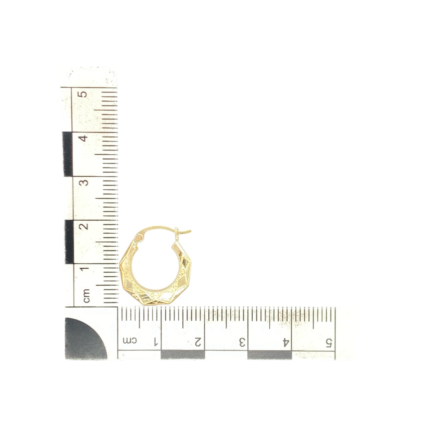 9ct Gold Patterned Hexagon Creole Earrings