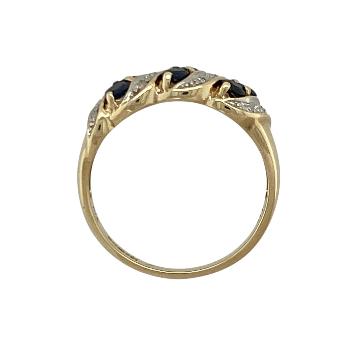 9ct Gold Diamond & Sapphire Set Twist Band Ring